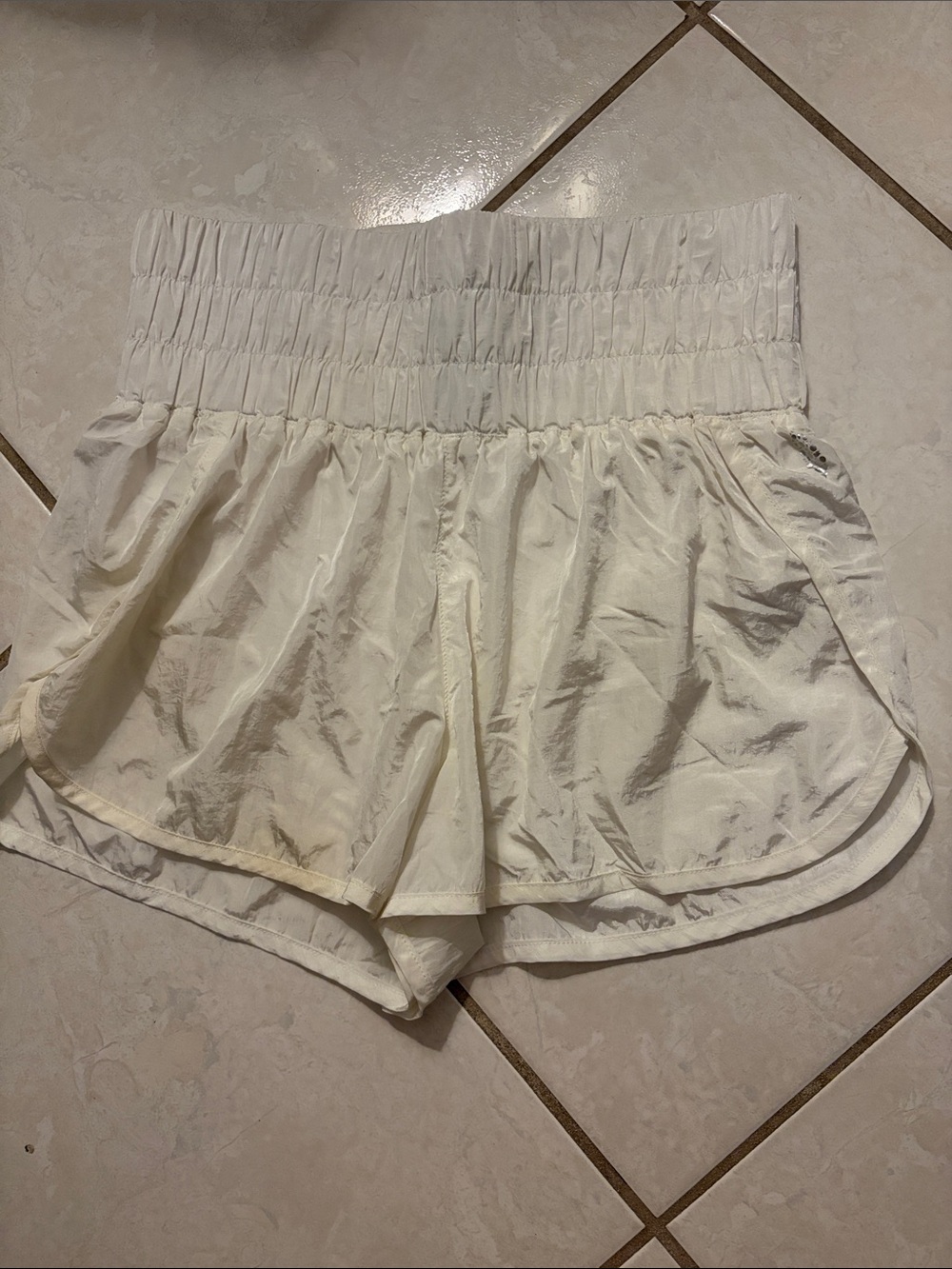 FP Movement by Free People white Smocked Waist Athletic Shorts
